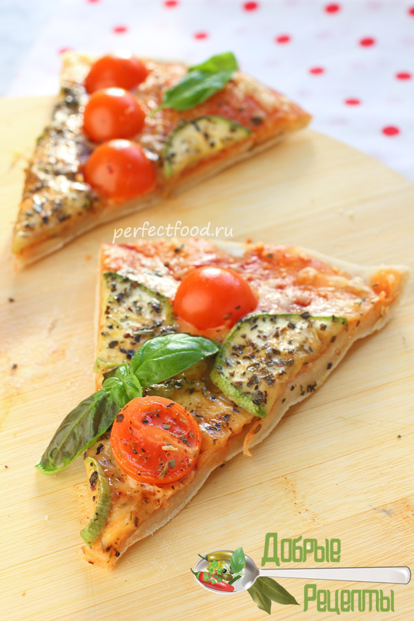 Вегетарианская пицца на тонком тесте - рецепт с фото