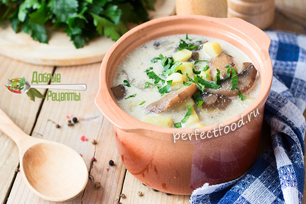 Картофельный суп с грибами и сметаной