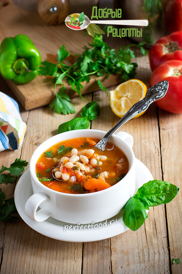 Томатный суп с фасолью по-гречески - фасолада